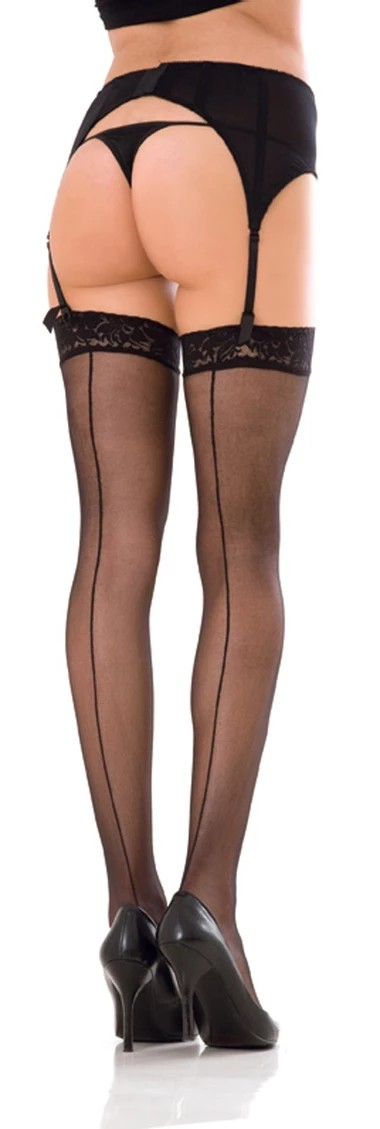 René Rofé Lace Top Sheer Thigh Highs with Back Seam back
