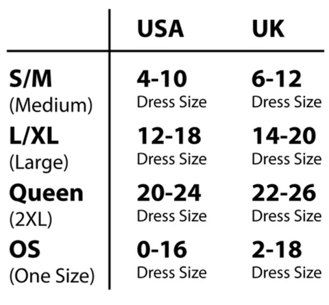 Sexy Time size chart