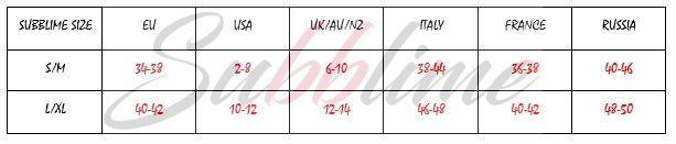 Sublime Size chart