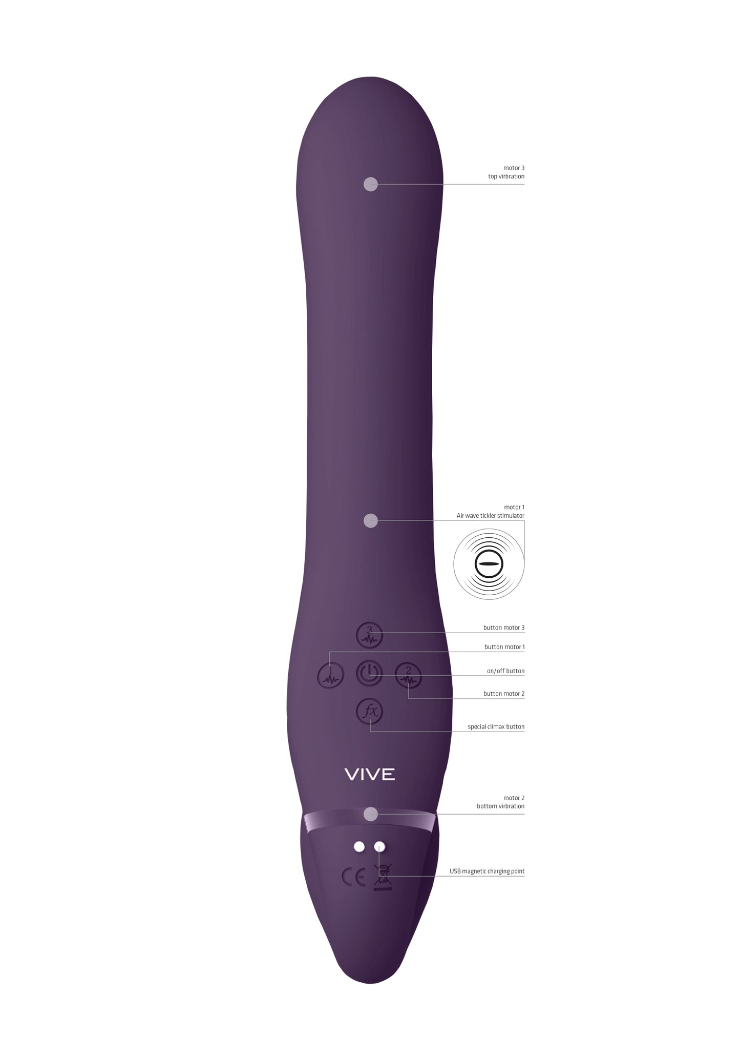 Vive Ai - Dual Vibrating & Air Wave Tickler Strapless Strapon