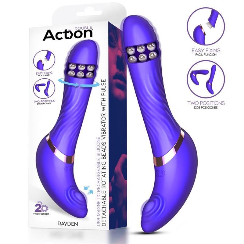 Action Rayden Detachable Rotating Beads Vibrator With Pulsation - Loveangels