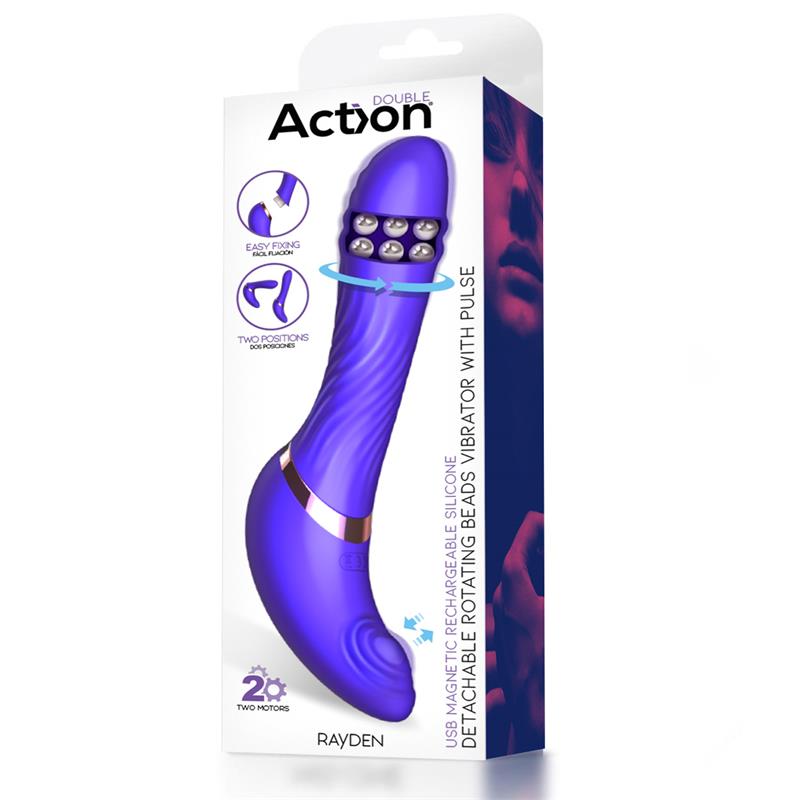 Action Rayden Detachable Rotating Beads Vibrator With Pulsation - Loveangels
