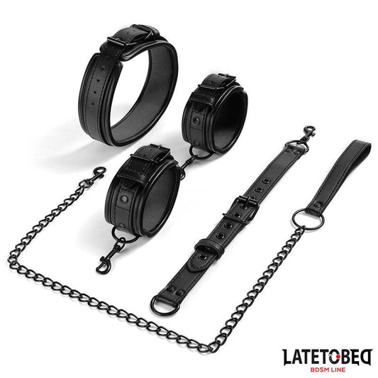 ate To Bed Collar With Behind Back Cuffs And Leash all pieces
