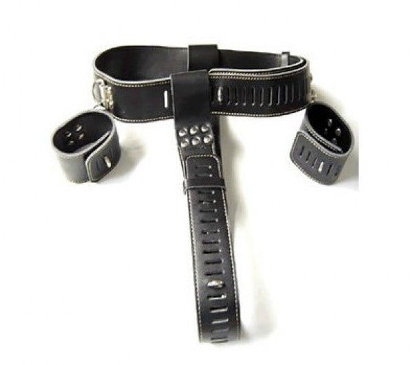 Bondage Boutique Leather Chastity With Wrist Cuffs And Lock