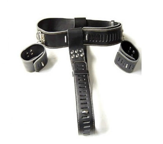 Bondage Boutique Leather Chastity With Wrist Cuffs And Lock
