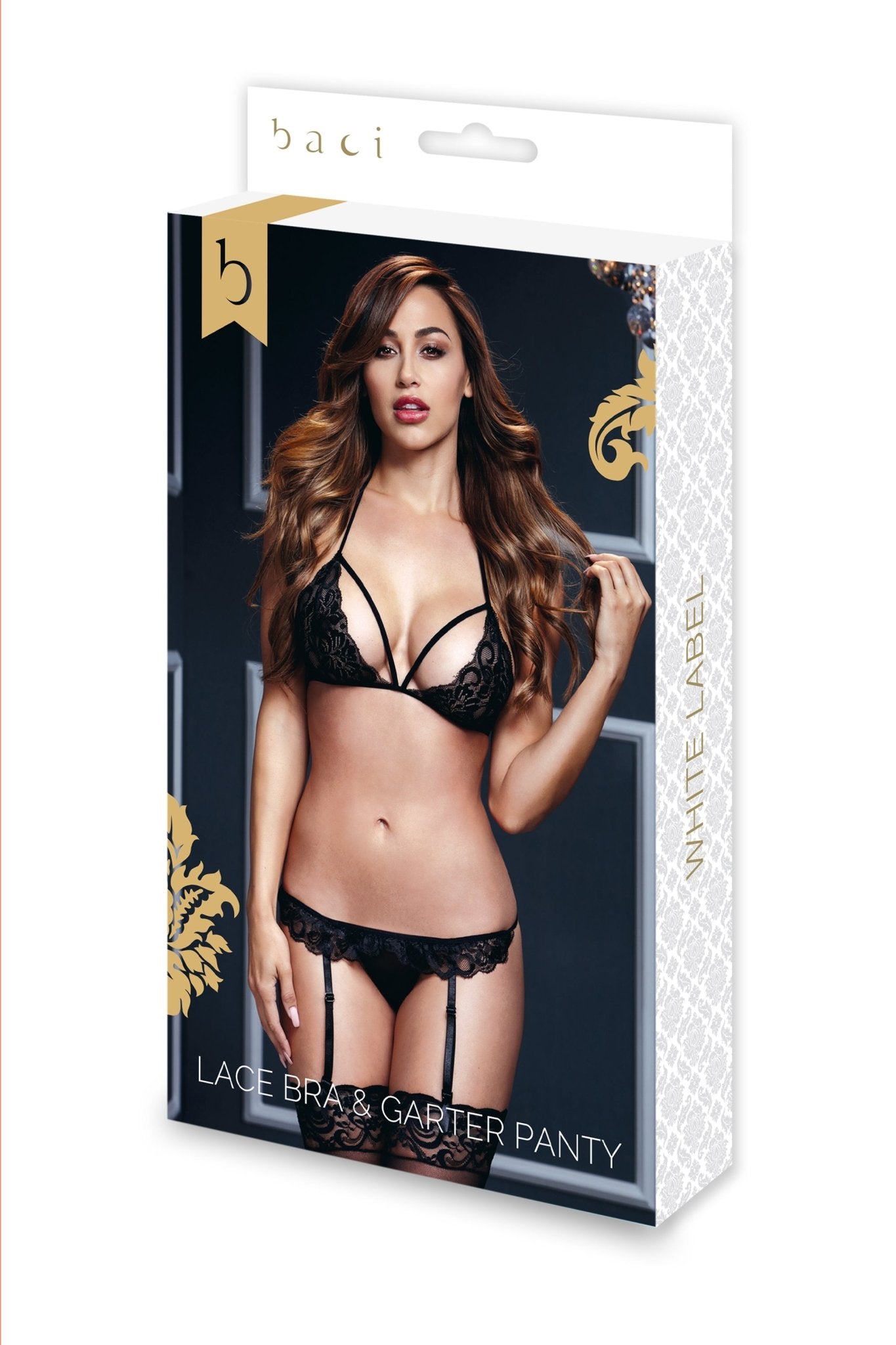 Baci Lacy 2pc Set With Bra And Crotchless Garter Thong - Loveangels