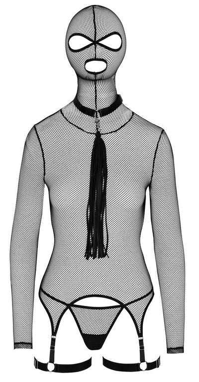 Bad Kitty Wet Look And Mesh Set With Choker And Flogger Size Large - Loveangels