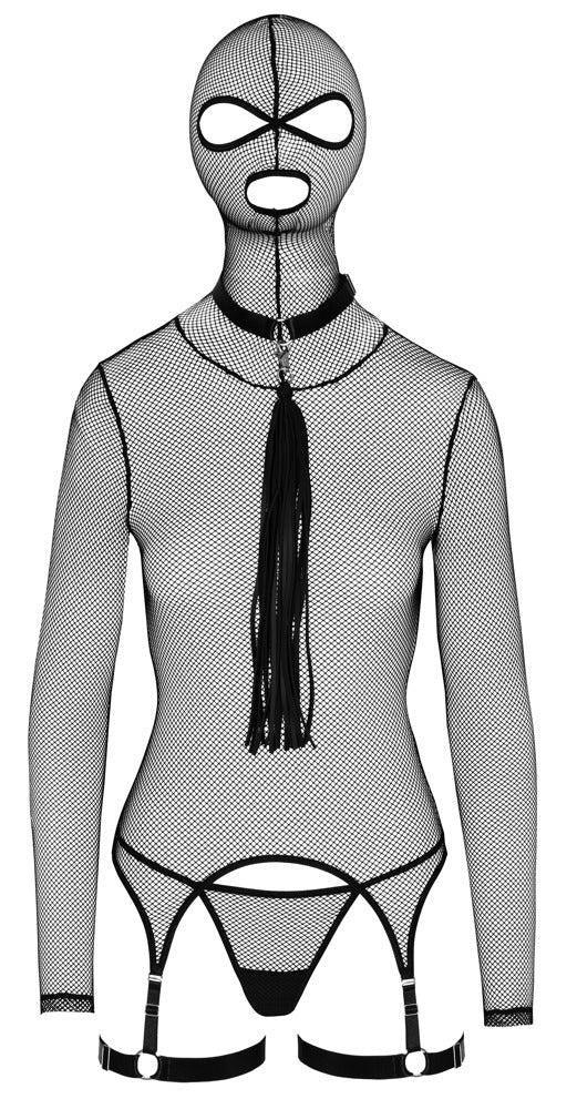 Bad Kitty Wet Look And Mesh Set With Choker And Flogger Size Large - Loveangels