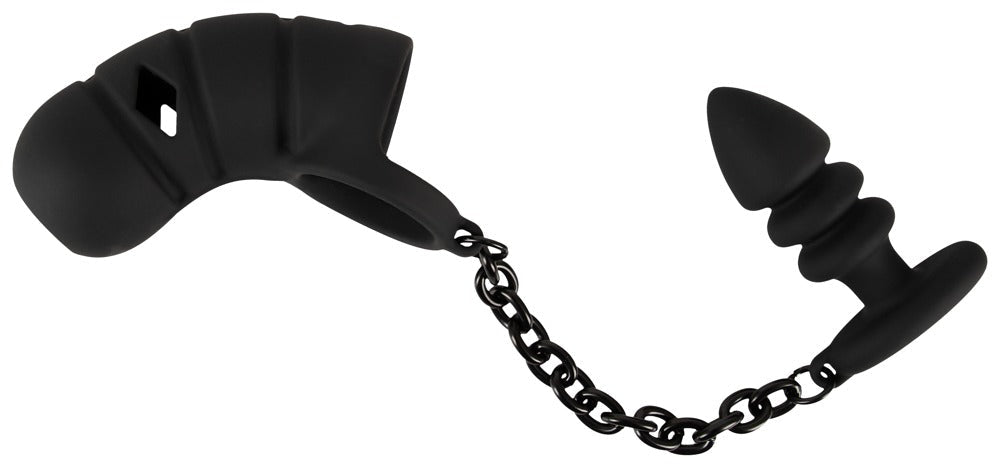 Black Velvets Cock Cage with Butt Plug - Loveangels