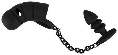 Black Velvets Cock Cage with Butt Plug - Loveangels