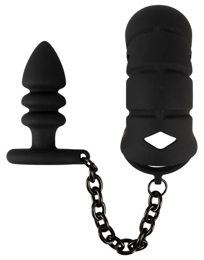 Black Velvets Cock Cage with Butt Plug - Loveangels
