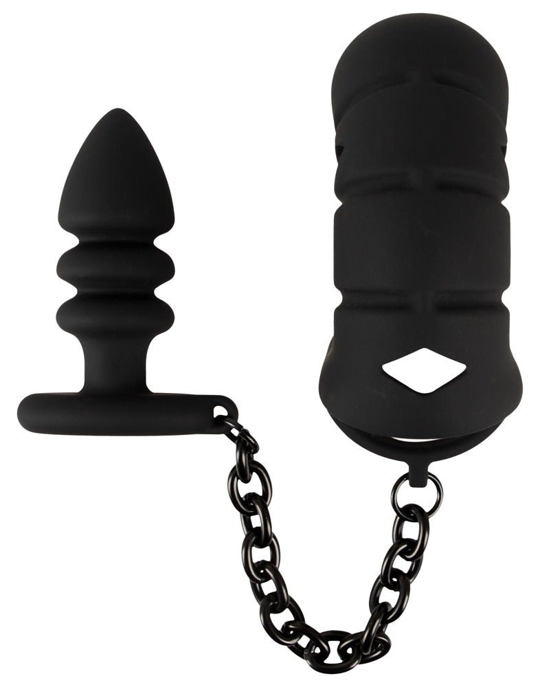 Black Velvets Cock Cage with Butt Plug - Loveangels