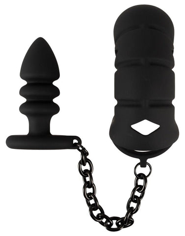 Black Velvets Cock Cage with Butt Plug - Loveangels