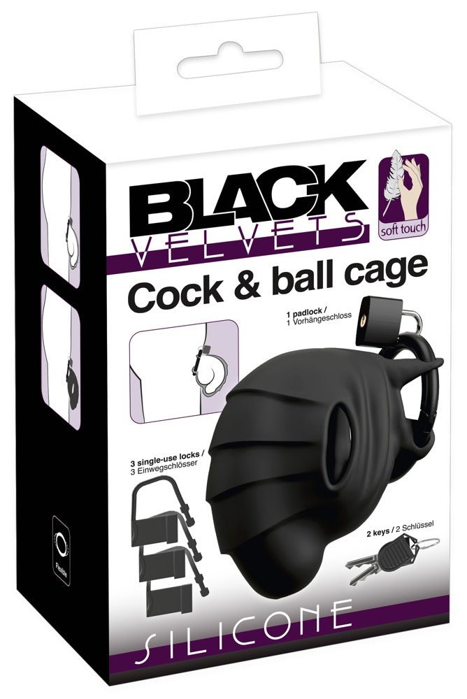Black Velvets Silicone Cock And Ball Cage - Loveangels