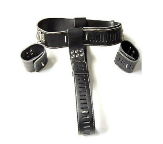 Bondage Boutique Leather Chastity With Wrist Cuffs And Lock - Loveangels