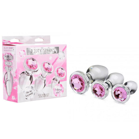 Booty Sparks Pink Gem Glass Anal Plug Set - Loveangels