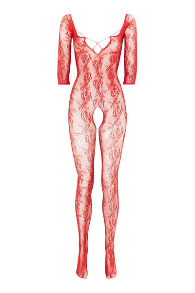 Christine - Open Crotch Lace Rose Bodystocking - Loveangels