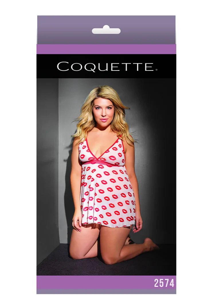 Coquette Lip Print Babydoll and Thong - Loveangels