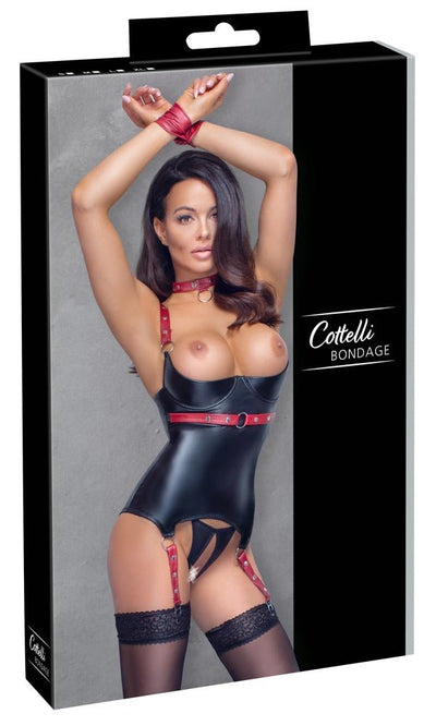 Cottelli Black And Red Shelf Basque And Thong Set - Loveangels