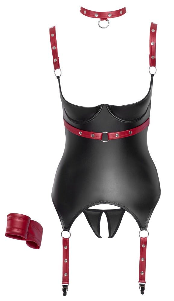 Cottelli Black And Red Shelf Basque And Thong Set - Loveangels