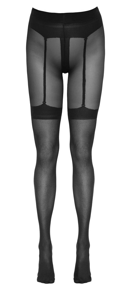 Cottelli Crotchless Tights with Woven Suspender Belt and Straps - Loveangels