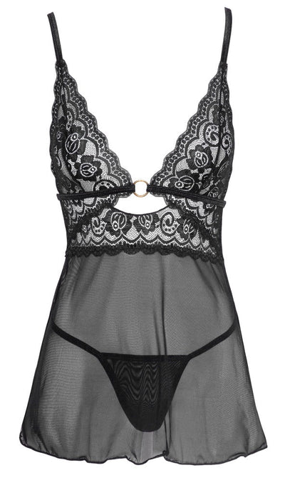 Cottelli Lace And Mesh Babydoll With Chest Ring Size Small - Loveangels
