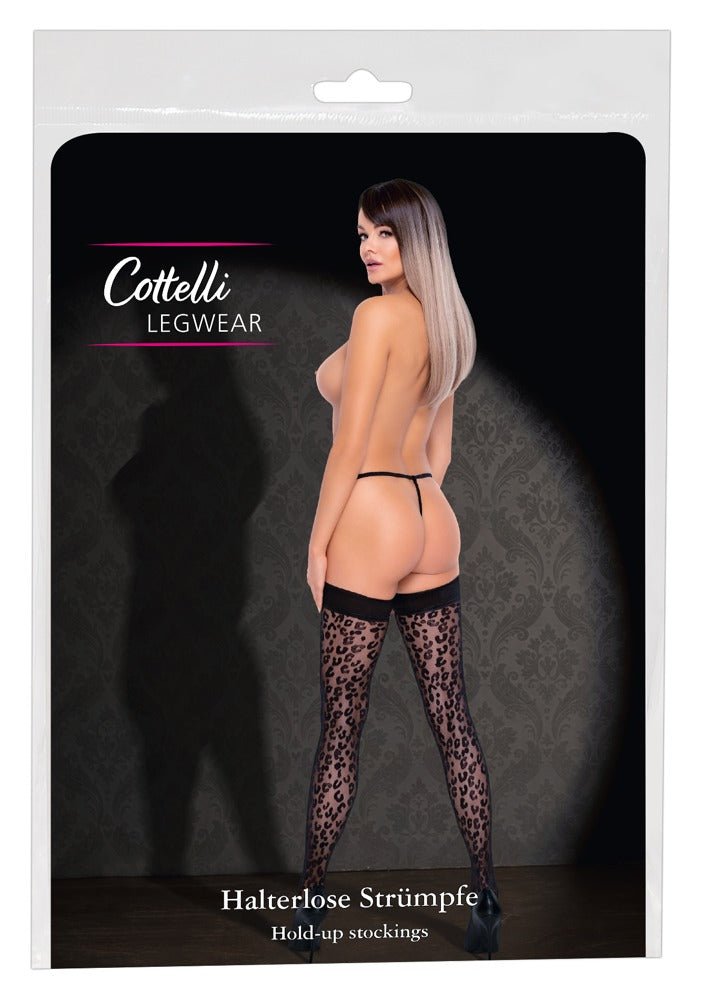 Cottelli Leopard Hold Up Stockings - Loveangels