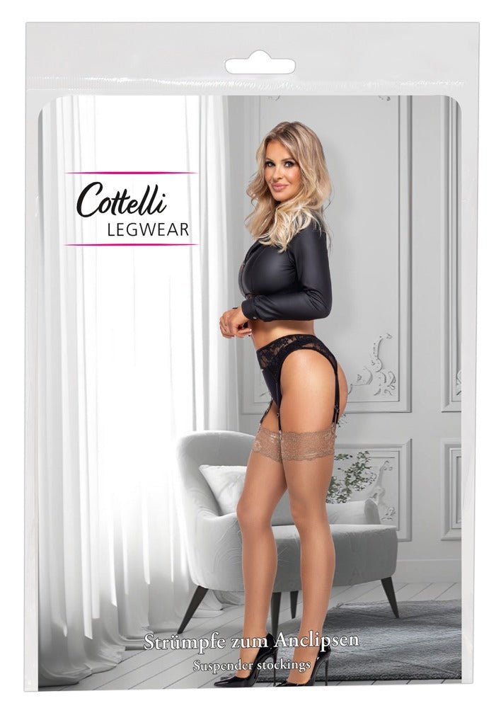 Cottelli Nude Lace Suspender Stockings - Loveangels