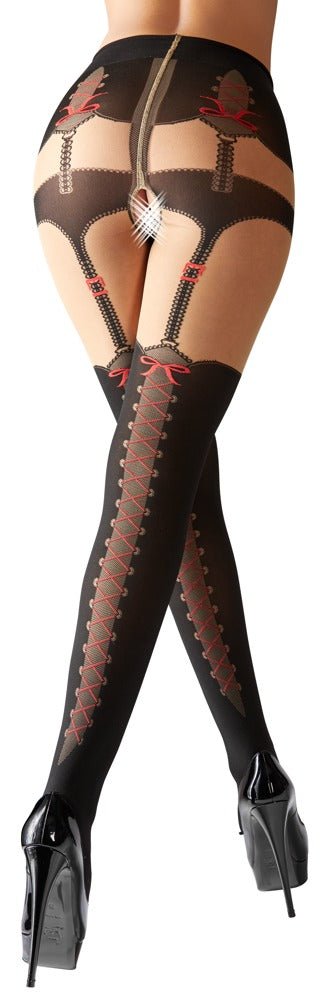 Cottelli Open Crotch Tights With Suspender Design - Loveangels