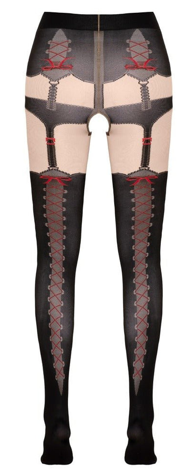 Cottelli Open Crotch Tights With Suspender Design - Loveangels