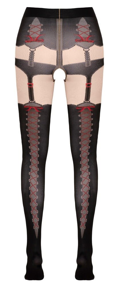 Cottelli Open Crotch Tights With Suspender Design - Loveangels