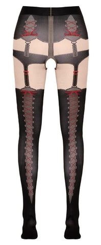 Cottelli Open Crotch Tights With Suspender Design - Loveangels