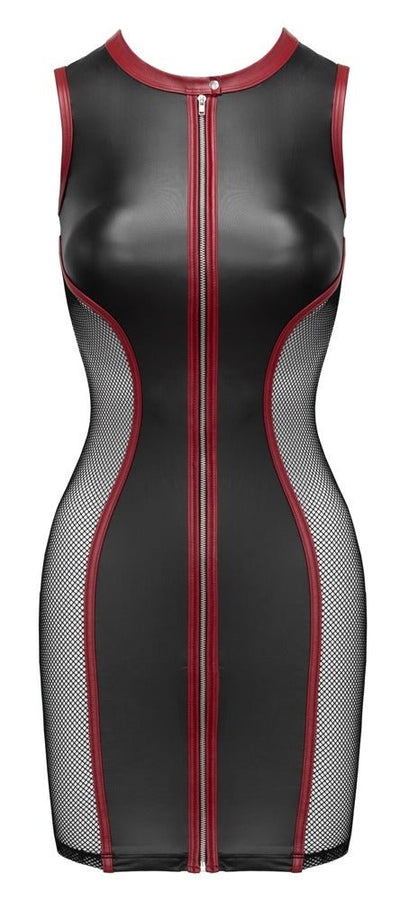 Cottelli Party Matt Look Mesh Mini Dress – Black & Dark Red - Loveangels