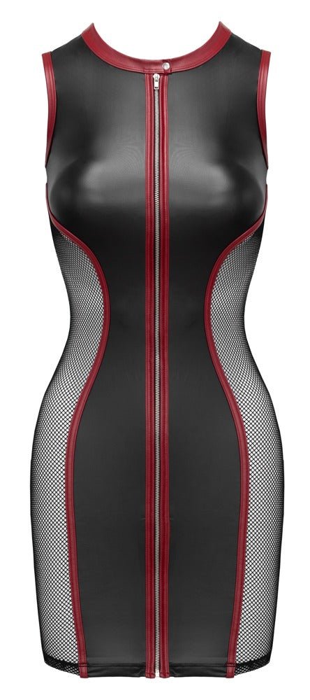 Cottelli Party Matt Look Mesh Mini Dress – Black & Dark Red - Loveangels