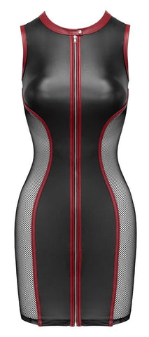 Cottelli Party Matt Look Mesh Mini Dress – Black & Dark Red - Loveangels