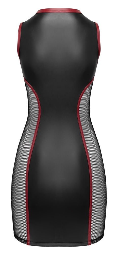 Cottelli Party Matt Look Mesh Mini Dress – Black & Dark Red - Loveangels