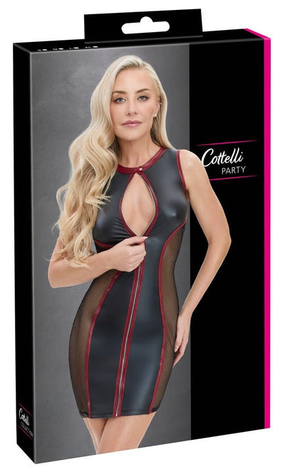 Cottelli Party Matt Look Mesh Mini Dress – Black & Dark Red - Loveangels