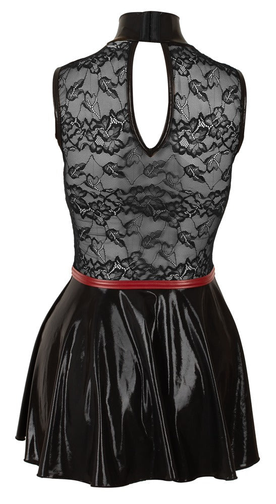 Cottelli Party Wet Look & Lace Cage-Corset Mini Dress – Black & Dark Red - Loveangels