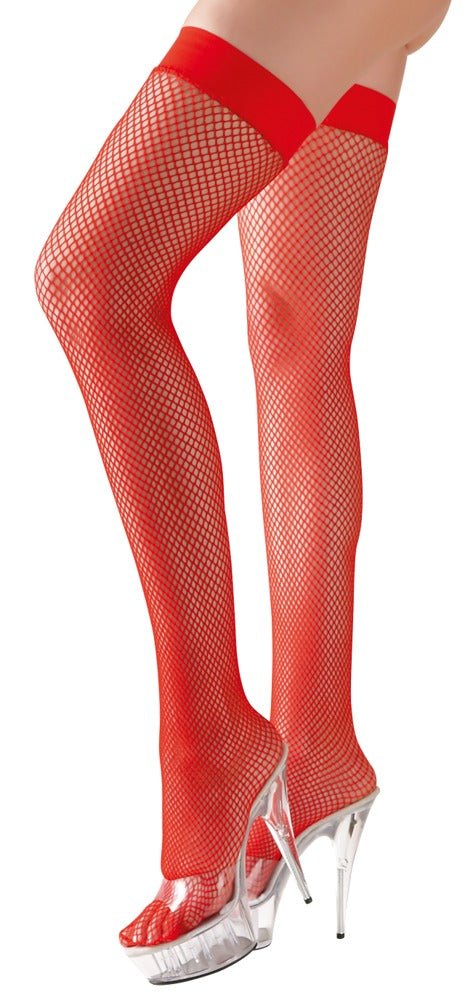 Cottelli Red Fishnet Hold Up Stockings - Loveangels