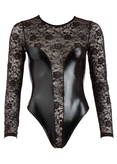 Cottelli Wet Look And Lace Teddy - Loveangels
