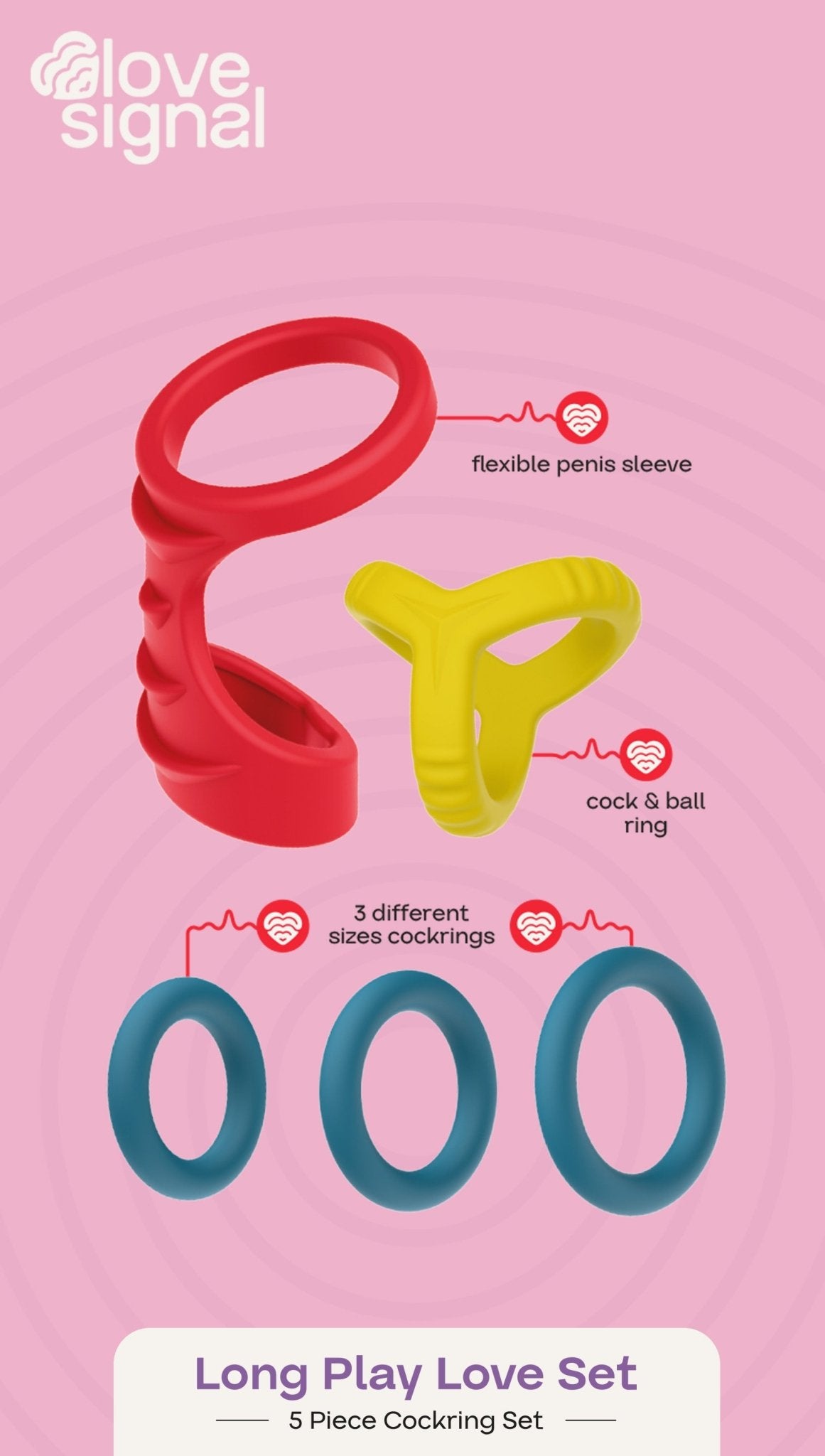 Dreamtoys Love Signal Long Play Love Cock Ring Set - Loveangels