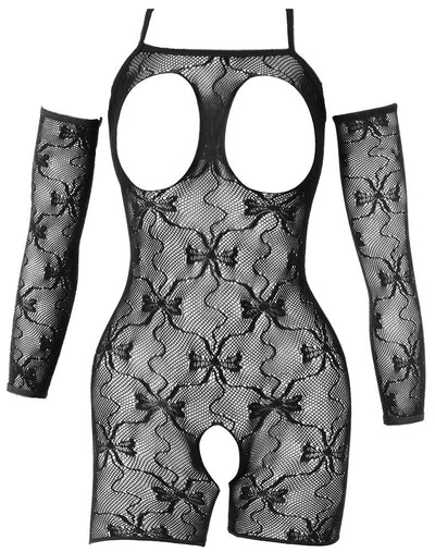 Fantasy by Cottelli Crotchless Cut-Out Catsuit with Arm Warmers - Loveangels