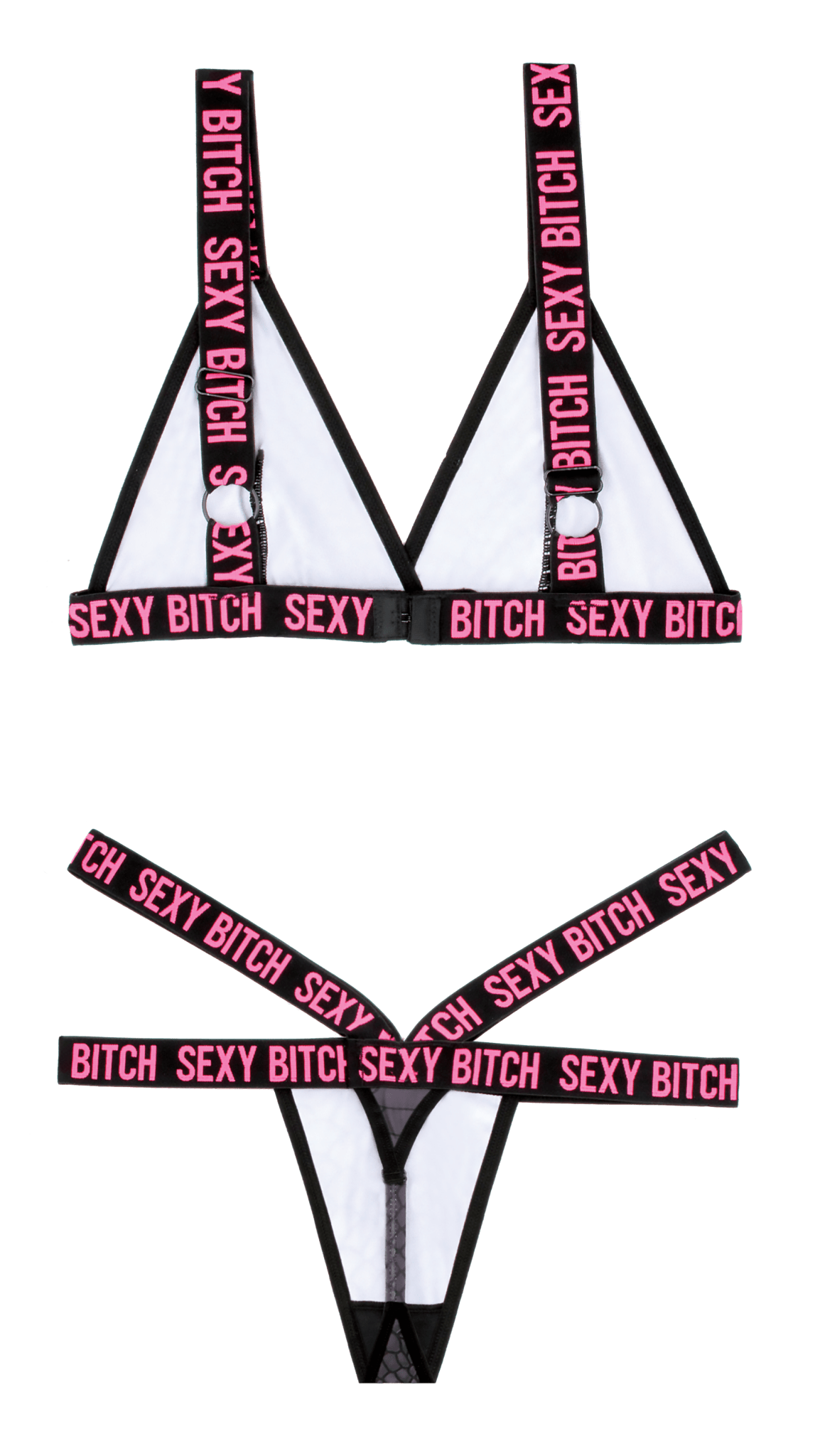 Fantasy Lingerie Vibes Sexy Bitch Bralette & Strappy Thong Panty Black - Loveangels