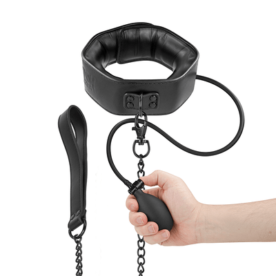 Fetish Submissive Extreme Bondage Inflatable Strangling Collar With Chain - Loveangels