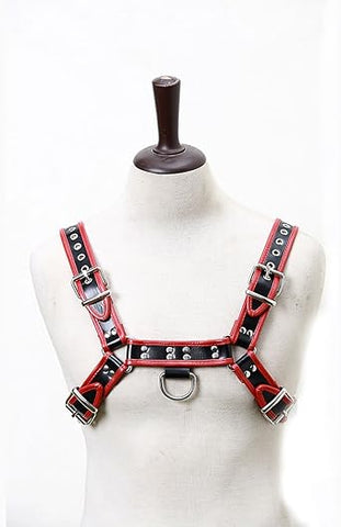 Genuine Leather Body Chain Harness III Black/Red - Loveangels