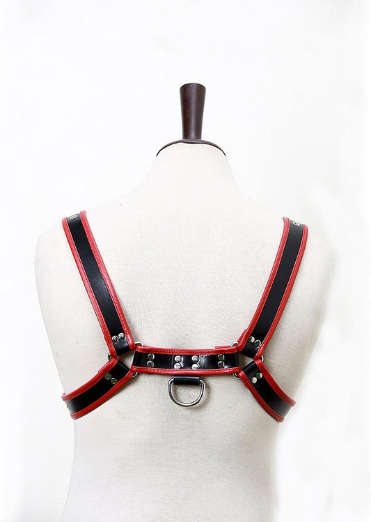 Genuine Leather Body Chain Harness III Black/Red - Loveangels