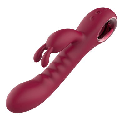 Glam Burgundy Rabbit Vibrator With Handle - Loveangels