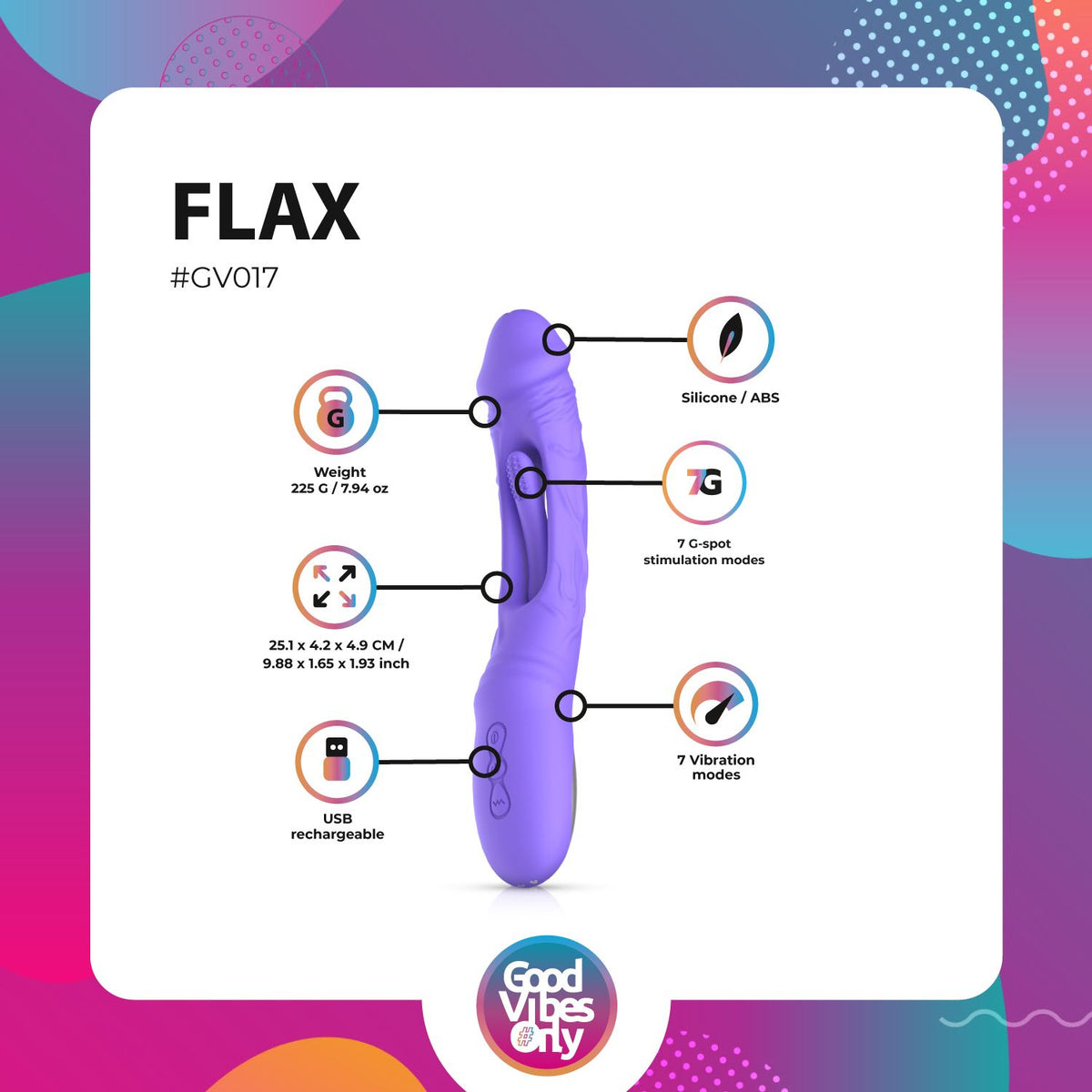 Good Vibes Only Flax Vibrating Dildo with G-Spot Stimulator - Loveangels