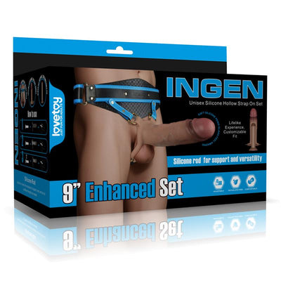 Ingen Adjustable Enhanced Strap On Harness With 9 Inch Hollow Dildo - Loveangels