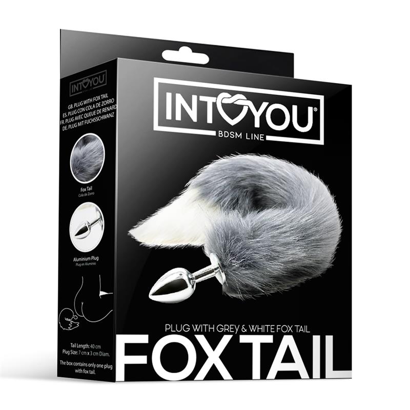 IntoYou Anal Plug With Grey And White Tail - Loveangels